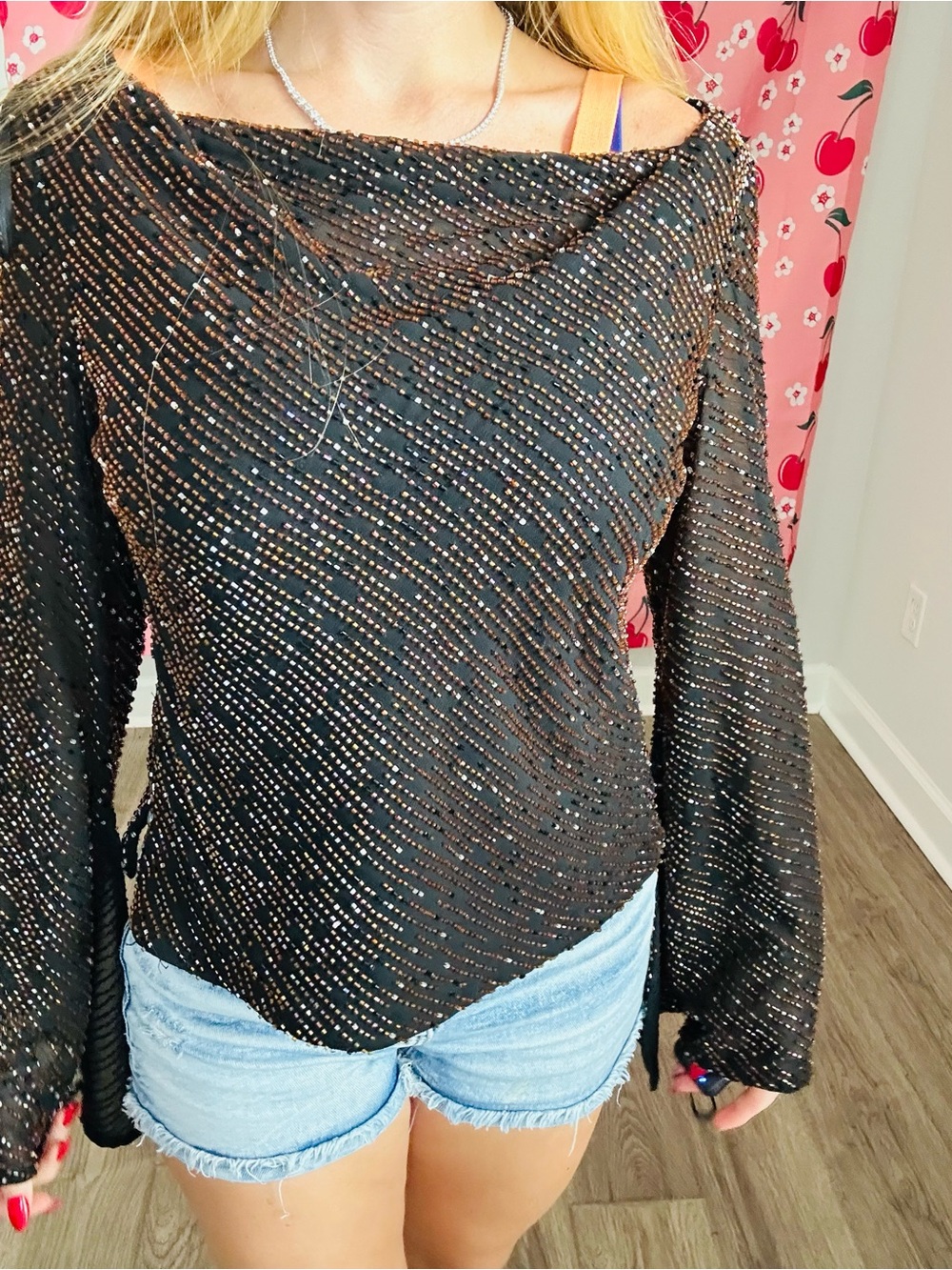 Black Beaded Top with Lined Shell